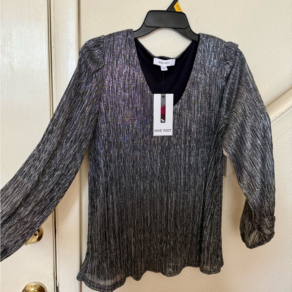 Nine West Shimmering Black and Silver Blouse